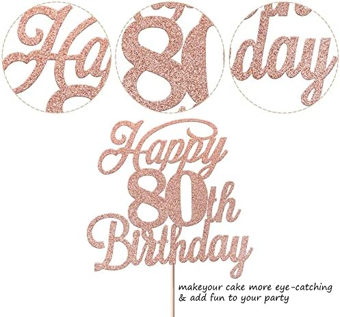 Rsstarxi 1 Pack Happy 80th Birthday Cake Topper Glitter 80 & Fabulous Cheers to 80 Years Old Birthday Cake Pick for Celebrating 80th Birthday Anniversary Party Cake Decorations Supplies Rose Gold