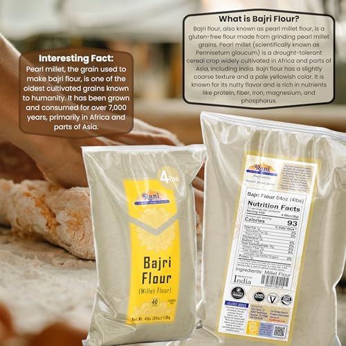 Rani Bajri Flour (Pearl Millet) 64oz (4lbs) 1.81kg Bulk ~ All Natural | Vegan | Gluten Friendly | NON-GMO | Kosher | Indian Origin