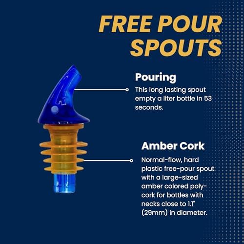 1 Dozen Large Amber Cork Free-Pour Spout - Great for Wide-Neck Liquor Bottles, Including 1.75 Liter Bottles