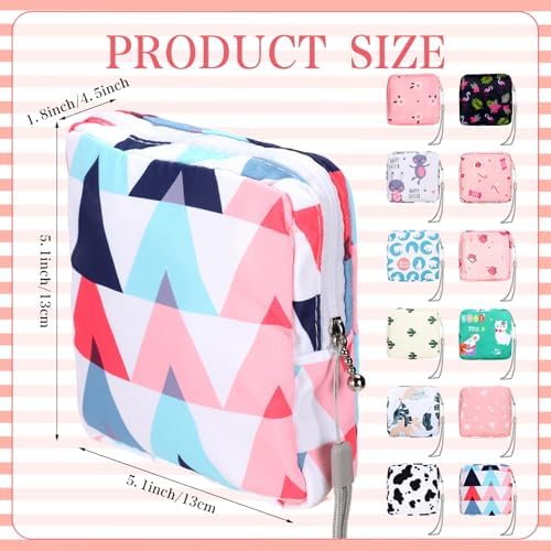 Paterr 12 Pcs Sanitary Napkin Storage Bag Set Including Portable Period Pouch Hand Wrist Strap Lanyard String Holder Tampons Holder Pouch First Period Gift for Purse Teen Girls (Chic Style)