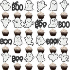Halloween Ghost Cupcake Toppers Glitter Cake Decorations 24Pcs Halloween Boo Cupcake Picks White Ghost Cake Topper for Baby Shower Birthday Party Supplies