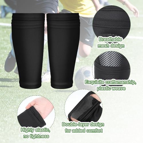 2 Pairs Shin Guard Sleeves, Soccer Shin Guard Covers Soft Soccer Sock Sleeves Shins Pads Socks Breathable Shins Pads Holders for Man Woman Adults Beginners Sport Football Black & White