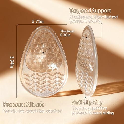 Weight Shifting Gel Insoles for High Heels & Sandals - Women's Transparent Non-Slip Comfort Pads for All-Day Pain Relief in Open Toe Shoes,3-Size Set (Small - US 6-7.5 Women Shoes)