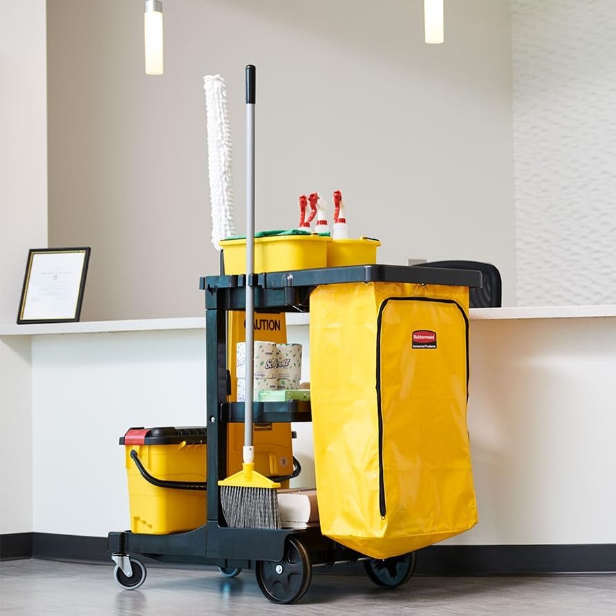Rubbermaid Commercial Products Durable Replacement Front Zippered Vinyl Bag 24 Gal Yellow for Industrial Janitorial Cleaning Cart Waste Linen/Laundry/Trash Collection