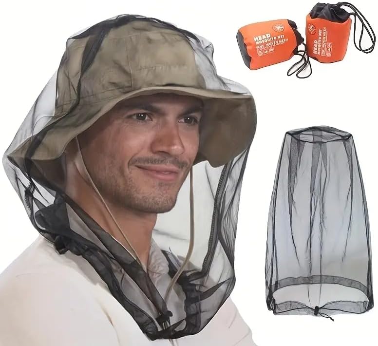 Mosquito Head Net Mesh with Drawstring, Bug Face Netting for Hats, Mesh Face Shield for Men & Women for Outdoor Hiking Camping Climbing Walking