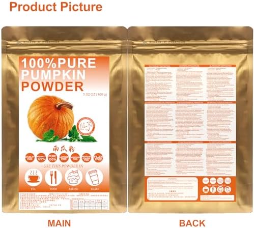 Plant Gift 100% Pure Pumpkin Powder 南瓜粉 Great Flavor for Drinks, Smoothie, Yogurt, Baking, Cookies, cakesand Beverages, Non-GMO Powder - No Filler, No additives 100G/3.25oz