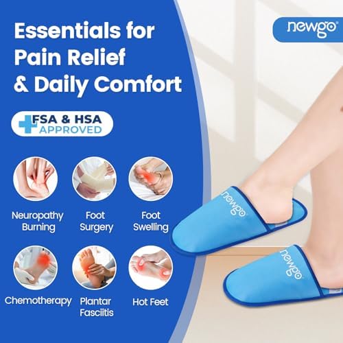 NEWGO Foot Ice Pack Slippers for Plantar Fasciitis and Neuropathy, HSA or FSA Eligible 2 Pack Gel Ice Slippers Hot Cold Pack for Bunion Surgery Pain Relief, Burning Feet