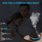 550ml ultrasonic Aromatherapy Essential Oil Diffuser with Remote Control, Dark Wood Grain, Including 6 Essential Oils, 4 Timer Settings, LED Light, Cold Mist humidifier
