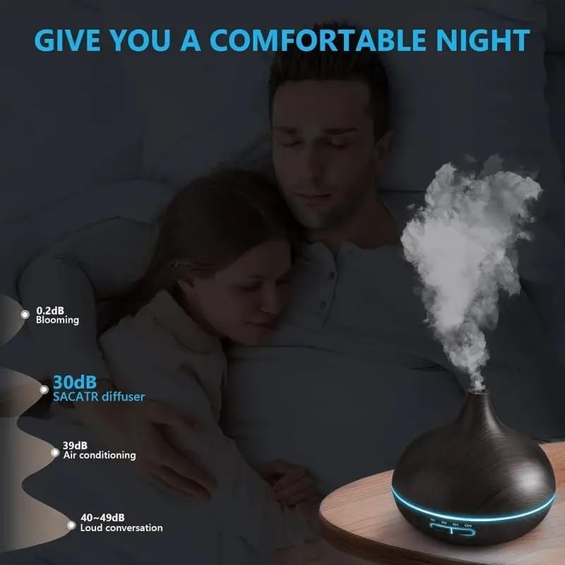 550ml ultrasonic Aromatherapy Essential Oil Diffuser with Remote Control, Dark Wood Grain, Including 6 Essential Oils, 4 Timer Settings, LED Light, Cold Mist humidifier