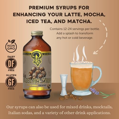 Portland Syrups Hazelnut Syrup – Flavoring for Coffee, Lattes, Cold Brew, Macchiatos, Cocktails, Desserts – Ideal for Drinks & Adding a Hazelnut Touch to Any Beverage – 12 oz, 24 servings (Pack of 1)
