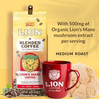 Lion’s Mane Coffee, Medium Roast with 500mg Lions Mane per Serving, Mushroom Coffee for Mental Clarity & Lasting Energy – Smooth Mushroom Blend – Ground - 8oz Bag