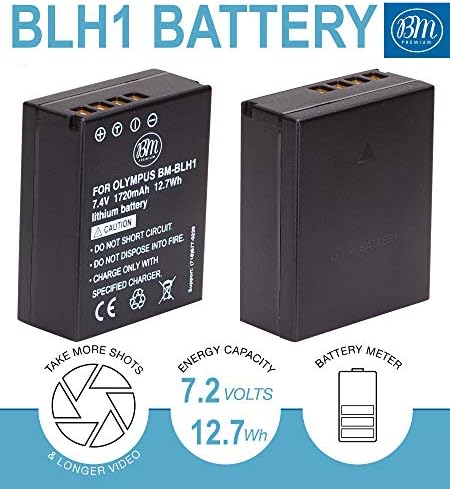 BM Premium 2 Pack of Fully Decoded BL-H1 Batteries and Dual Bay Charger Kit for Olympus OM-D E-M1 Mark II, E-M1 Mark III, E-M1X, BCH-1, HLD-9 Cameras
