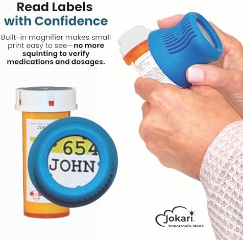 Jokari Easy Open Prescription Medicine Bottle Opener and Built in Magnifying Glass. Helps Read Medical Pharmacy Label Print to Ensure Taking Correct Pills and Dosage. (2-Pack)