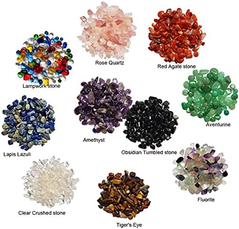 SeeuFun Assorted Mini Crystal Stone Tumbled Chips, Fluorite, Tiger's Eye, Rose Quartz, Amethyst (1/2 Pound)