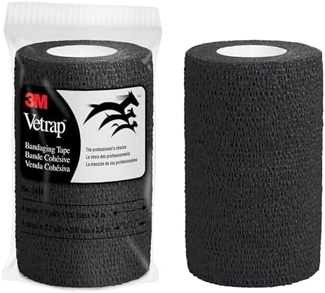 3M Vetrap 4 inch x 5 yard Self-Adherent Bandage Wrap - Black (Pack of 6 Rolls)