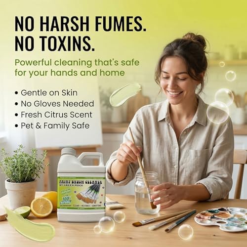 Green Piece® Paint Brush Cleaner & Restorer – 100% Natural, Non-Toxic Formula – Made in USA – Cleans Wet or Dry Paint – Safe for Hands – Works on Acrylic, Latex, Oil & Shellac – 18 Oz