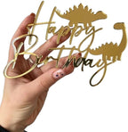 Happy Birthday Cake Toppers Mirror Acrylic Cake Topper Side Cake Decorations Gold Cake Inserts Cake for Brithday Party,1pcs (Dinosaur)