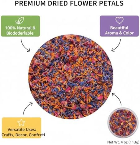 Scash 1 Ounce - Spring Flower Blend – Edible flowers - Rose, Blue Cornflower and Marigold - All natural, Culinary grade Delights Premium Quality - Perfect for Beverages, Cakes dried flowers for candle making 100% Natural - flower sprinkles