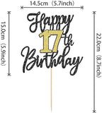1 PCS Happy 17th Birthday Cake Topper Black Gold Glitter Cheers to 17 Years Birthday Cake Pick 17 Fabulous Cake Decoration for Happy 17th Birthday Anniversary Party Decorations Supplies