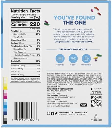 ONE Protein Bars, Birthday Cake, Gluten Free with 20g Protein and 1g Sugar, Pantry Staples, 2.12 oz (12 Count)