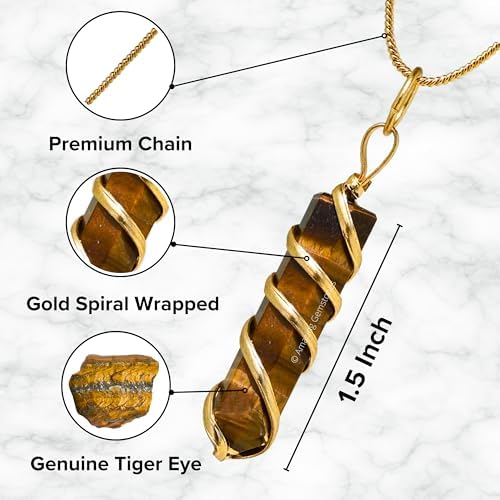 Amazing Gemstone Tiger Eye Gold Spiral Pencil Point Pendant