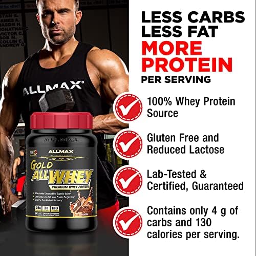 ALLMAX Gold ALLWHEY, Chocolate - 5 lb - 24 Grams of Protein Per Scoop - Gluten Free, Low Carb & Low Sugar - Approx. 71 Servings