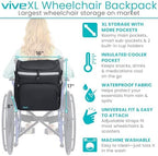 Vive XL Wheelchair Backpack for Seniors - Wheel Chair Bag for Storage & Accessories, Basket Organizer for Adults, Pouch to Hang on Scooters, Waterproof - Largest Wheelchair Storage Available