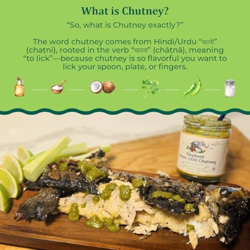 Elephant Green Chili Chutney - 100% Natural, Vegan & Gluten-Free - Bold & Tangy Green Chili Condiment - Fresh Cilantro & Coconut - Perfect for Dipping, Spreading, Cooking & More - 9oz Jar (Pack of 1)