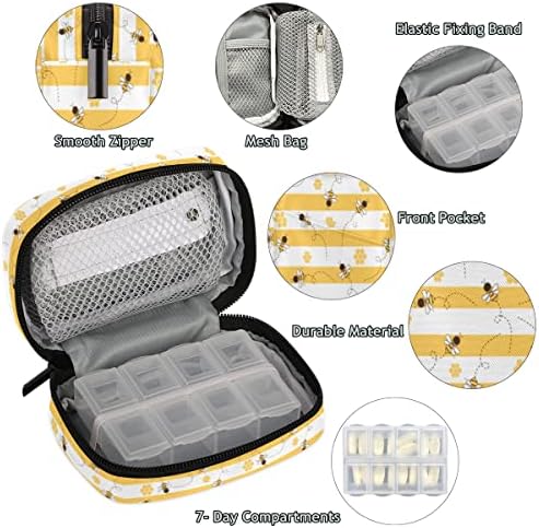 Cute Bee Pill Case - Yellow 7 Day Weekly Medicine Organizer, Travel Size Vitamin Container, Compact Portable Holder With Zipper