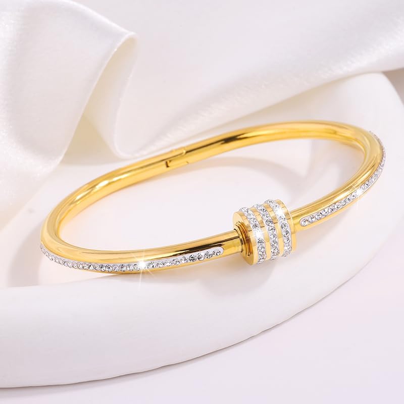 Stainless Steel Oval Shape Rhinestone Bangle Bracelet；love bracelet for women