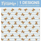 FYSUIMU 6 Sheets Bear Wrapping Paper - Not Roll - Blue Bow Stripe Brown Bear Gift Wrap Paper Folded Flat for Baby Shower Birthday DIY Crafts, 19.7 x 27.6 Inch