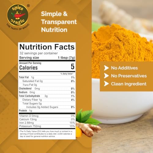 Spice Magic Organic Turmeric Powder, 8oz (226 g) | Haldi/Curcuma | Lab Tested for Heavy Metals | Non-GMO, Gluten-Free | Finely Ground for Cooking, Golden Milk & Baking | Product of India