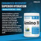 PEScience Amino IV BCAA & EAA Powder, Essential Amino Acids, Taurine, Electrolytes for Hydration and Muscle Recovery, Sugar Free for Men & Women, Post Workout - Sour Green Apple, 30 Servings