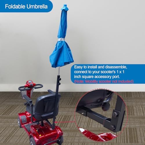Sunshade Canopy for Mobility Scooters – UV & Rain Protection Electric Wheelchair Umbrella (Only Works with Scooters & Power Chairs Equipped with 1" x 1" Hitch Receiver) (Sky Blue)