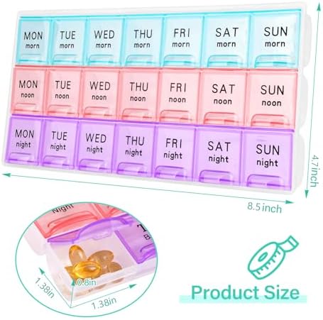 Large Weekly Pill Organizer 3 Times A Day,Travel Pill Cases ，Moisture-Proof 7 Day Pill Contaner,Medicine Pill Organizer, Portable for Pills Vitamin Fish Oil Supplements