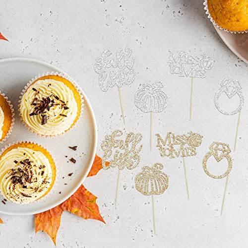 Gyufise 24Pcs Fall In Love Cupcake Topper Fall Miss to Mrs Cupcake Topper Champage Gold Fall Pumpkin Bride Shower Cake Toppers Autumn Wedding Cupcake Topper for Fall Birde Shower Cake Decorations
