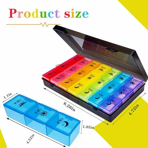 ZVZM Pill Organiser, Large Tablet Organiser, Weekly Pill Box 7 Day 3 Times a Day, Medication Organizer, Medicine Storage Box with Dust-Proof Container for Fish Oil/Vitamin.