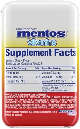 Mentos Vitamin Hard Mints, Cool Fruity Mix Flavor, Easter Candy, Easter Basket Essentials Stuffers for Kids and Adults, Sugar-Free, 150 Pieces (4-Pack)