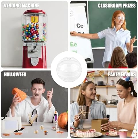 AUEAR, 50 Pack Translucent Small Round Capsules 1.1 Inch Vending Machine Empty Plastic Gumball Containers for Party Favor Prize