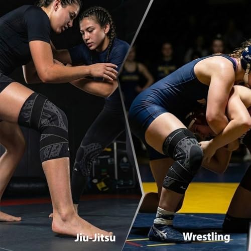 Wrestling Knee Pad, BJJ Knee Sleeve with Detachable Straps – Anti-Slip Compression Brace with Full Knee Cap Protection – for BJJ, Wrestling, Judo, MMA, Basketball, Tennis & Running Sports (Size M)