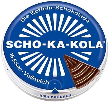 Milk Chocolate SCHO-KA-KOLA with natural Caffeine from Cocoa, Cola-Nut-Powder and Coffee 6 tins x 100 g/Germany