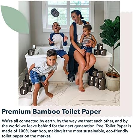 Reel Premium Bamboo Toilet Paper - 24 Rolls of Toilet Paper - 3-Ply Made From Tree-Free - Zero Plastic Packaging, Septic Safe
