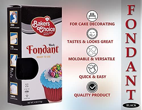 Baker's Choice Black Fondant Icing-4 oz.-Ready to Use Cake Decorating Frosting-Easy To Roll,Moldable,Kosher,Dairy Free,and Nut Free-Black Fondant For Cakes Cupcakes and Cookies-By Baker’s Choice