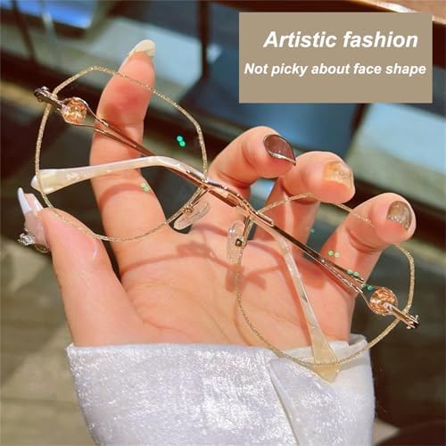 Women's Diamond Rimless Anti-Blue Light Presbyopia Glasses, Ultra Light Frameless Rhinestone Reading Glasses