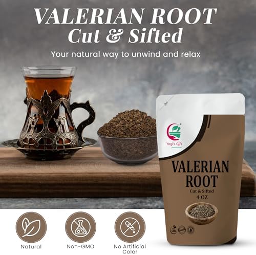 Valerian Root 4oz, Cut & Sifted, 100% Natural & Pure, for Tea & Herbal Blends, Naturally Strong Aroma, Resealable Bag for Freshness - By Yogi’s Gift®