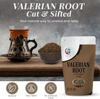 Valerian Root 4oz, Cut & Sifted, 100% Natural & Pure, for Tea & Herbal Blends, Naturally Strong Aroma, Resealable Bag for Freshness - By Yogi’s Gift®