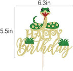 Kaoenla Glitter Snake Happy Birthday Cake Topper- snake theme happy birthday cake decoration animal theme birthday supplies decoration、Baby Party 、Boy and Girl Happy Birthday Party supplies decoratio