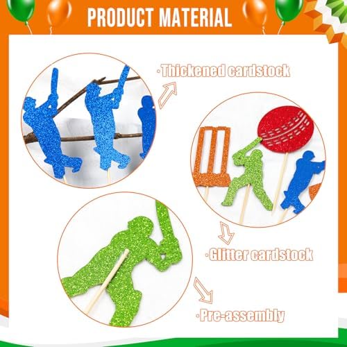 Indian Cricket Cupcake Toppers - Cricket Theme Birthday Party Decorations - Indian Cricket Team Party Cake Decoration - 24Pcs