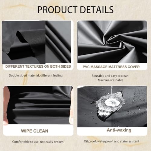 Massage Table Sheet, 87 x 51" PVC Reusable Wax Mat Pad Waterproof Massage Bed Cover Sheet (1Pcs Black)