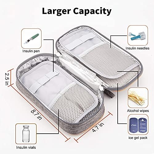 Insulin Cooler Bag with 2 Ice Packs, Diabetes Medication Organizer Keeps Insulin Cold for Long Time, Large Capacity Portable Medicine Storage with Medical Alert Keychains, Water-Resistant (X-Large)